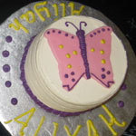 Carved Butterfly cake with a small side cake for a first birthday.