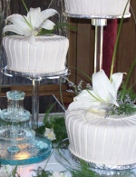 Rolled fondant wedding cake with crystal system and fountain.