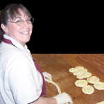 Mikki rolling danish at the Gristmill